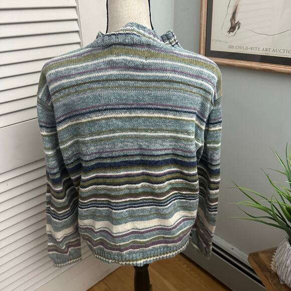Vintage TIARA Sweater Womens Large Blue Striped Glitter Full Zip Retro 90s Ski - Picture 4 of 8